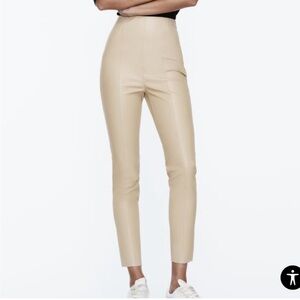 Zara ecru high waisted faux leather leggings L